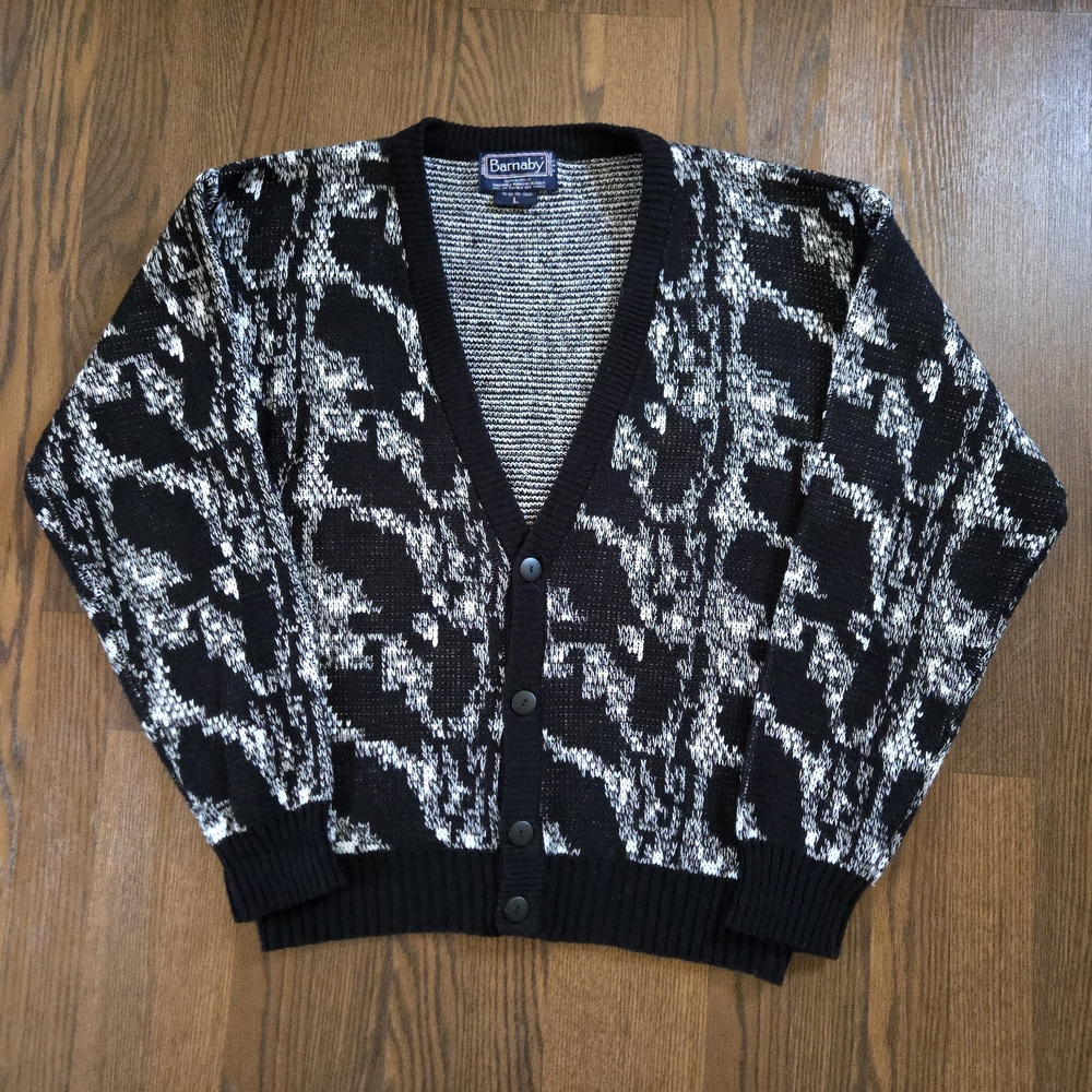 Vintage Barnaby Knit Cardigan 90s geometric pattern acrylic sweater - Mens Large